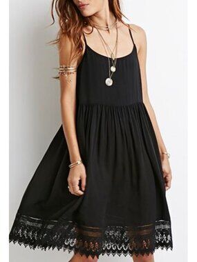 Intimately by Free People Lace Trim Summer Slip Dress Size Medium Black m